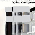 Open black memory-card wallet with clear fan-blade pages