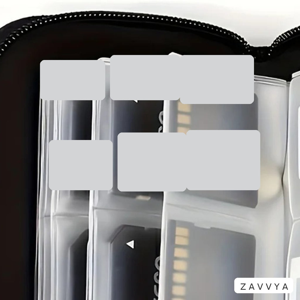 Clear flip-page detail inside the memory-card wallet
