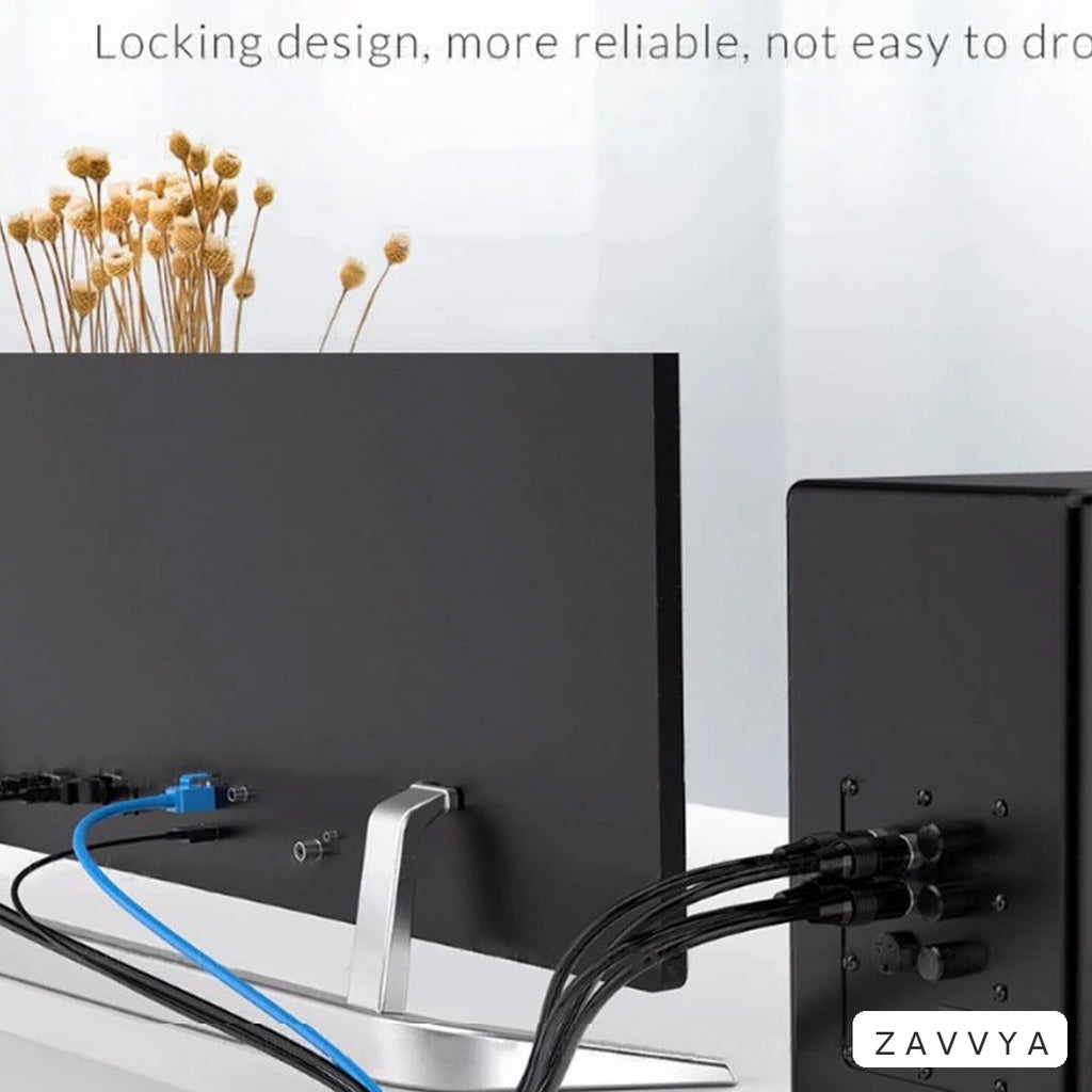 Reusable silicone cable tie organising a desk cable