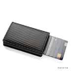 Carbon-black pop-up card holder with stepped cards