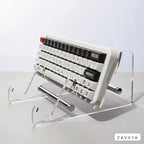 Single-tier clear acrylic stand holding a keyboard