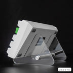 Rear view showing clear acrylic side plate and metal rod construction