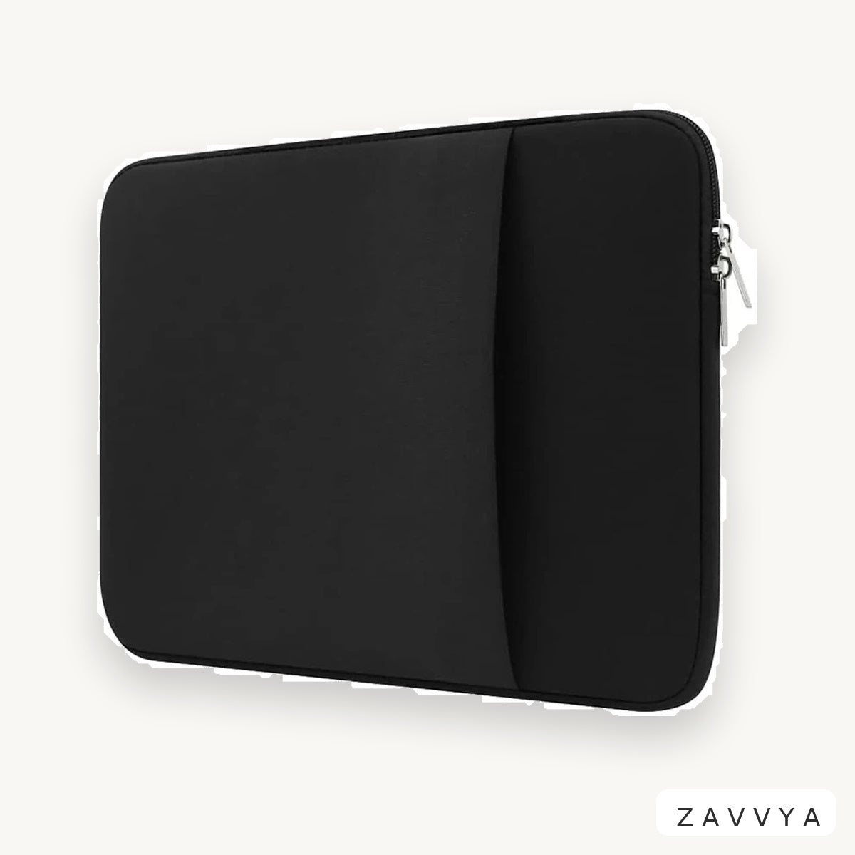 Black laptop sleeve with vertical front pocket