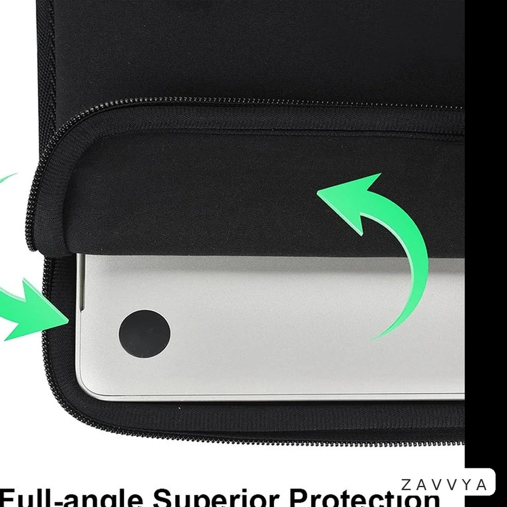 Black laptop sleeve shown with a laptop being inserted