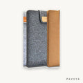 Dark grey top-loading felt sleeve with narrow tab closure
