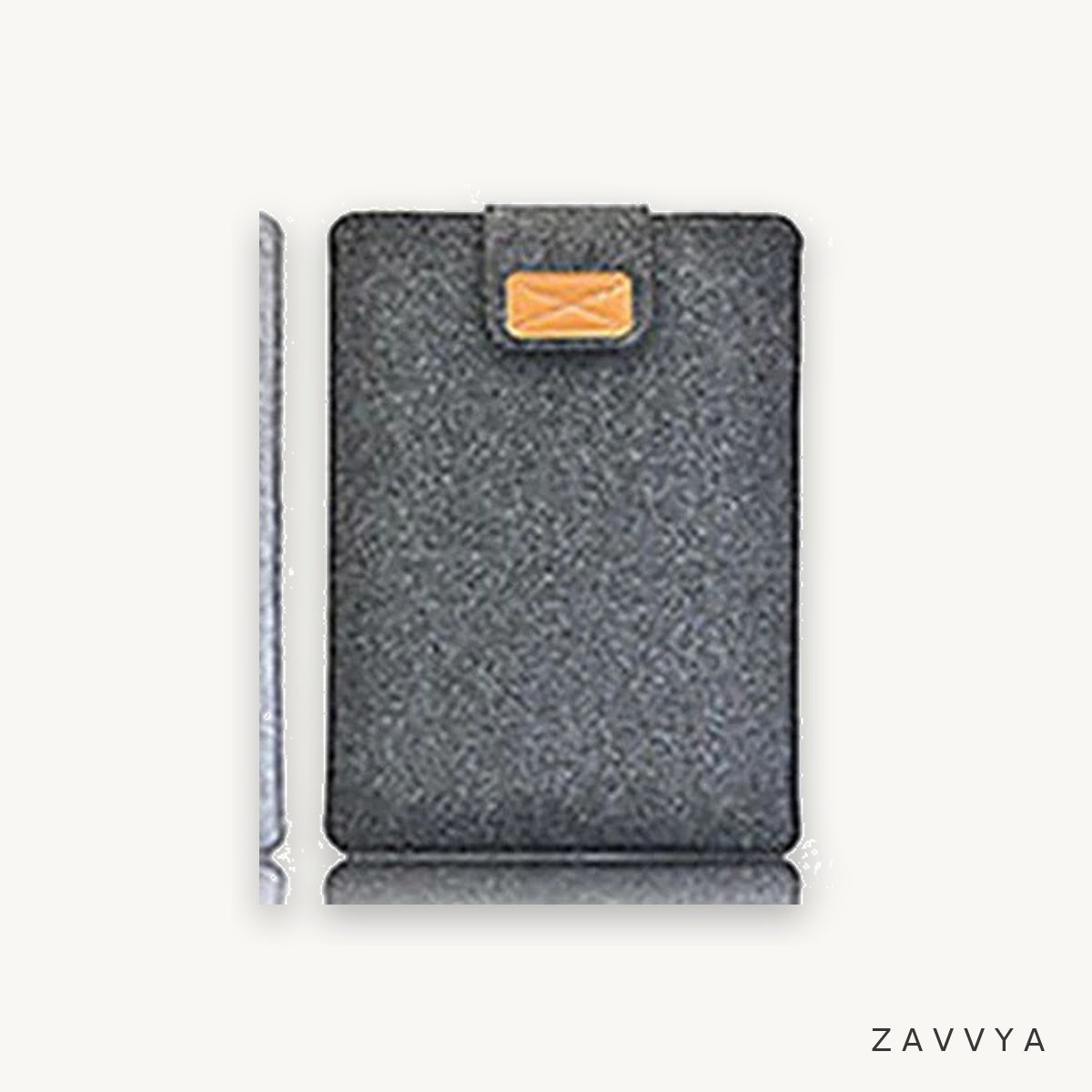 Front alternate view of the dark grey felt sleeve