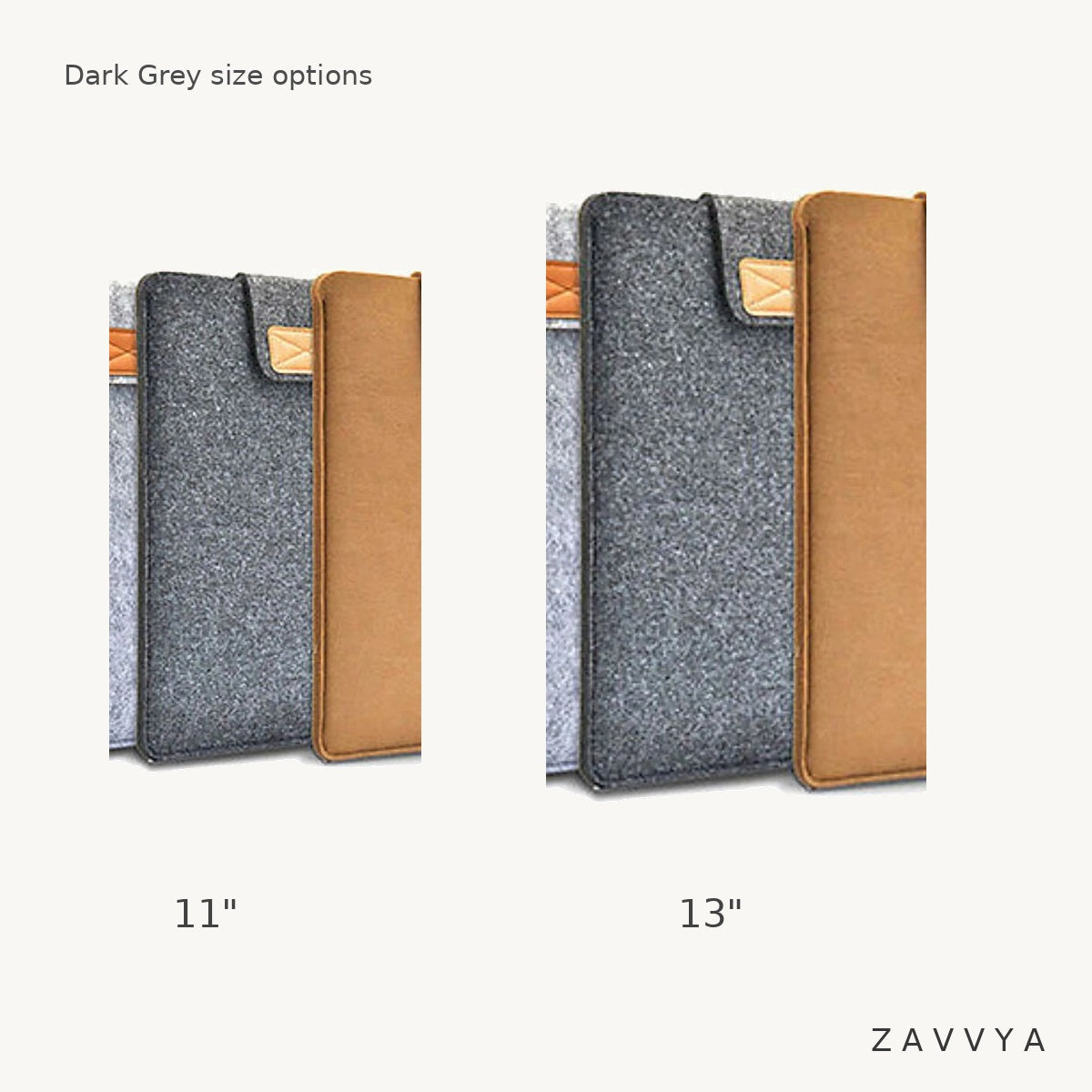 Dark grey sleeve shown in 11-inch and 13-inch size options