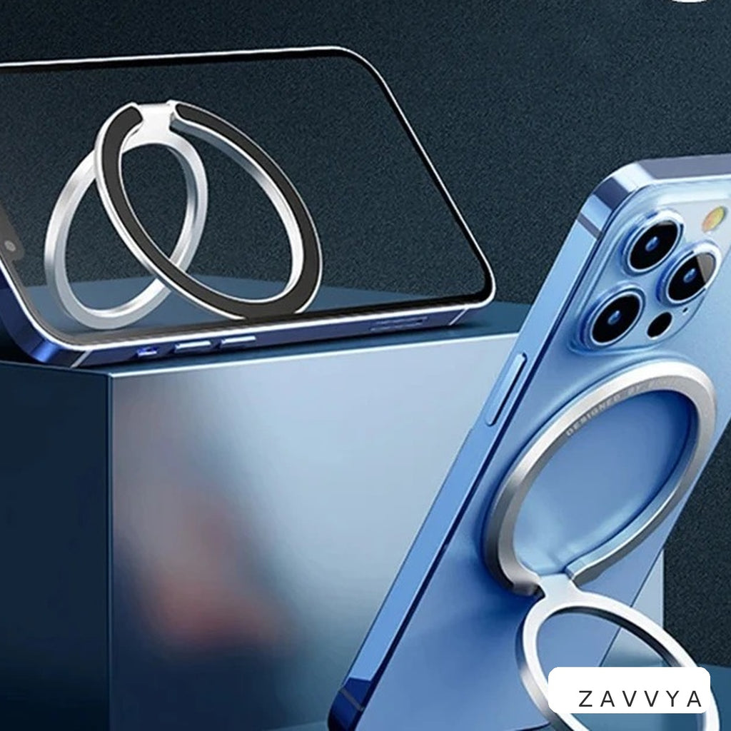 Black ring stand shown at multiple viewing angles