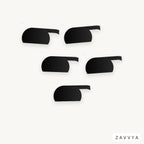 Five black stadium-shaped sliding webcam covers arranged on a neutral background