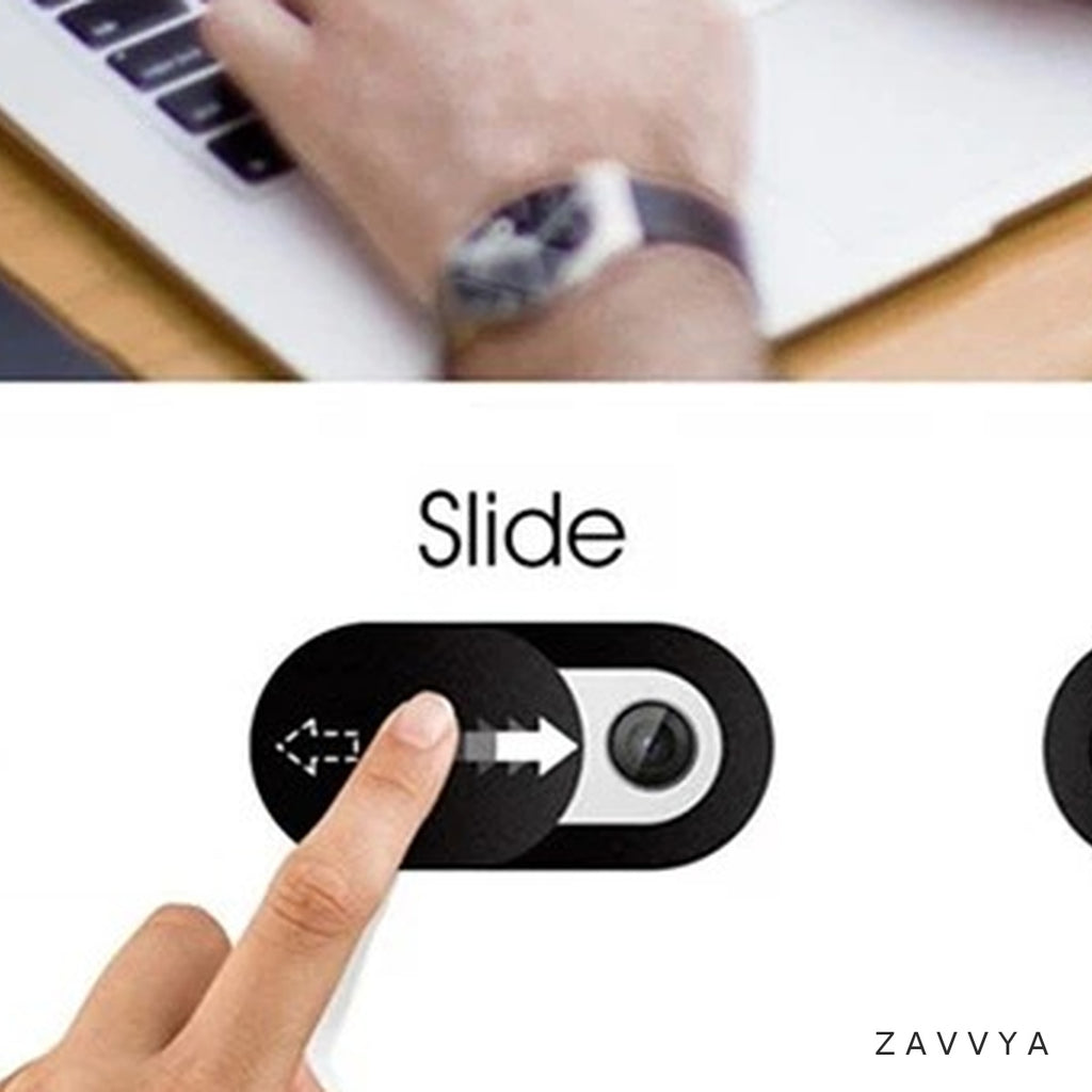 Sliding webcam covers shown in open and closed positions