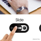 Sliding webcam covers shown in open and closed positions