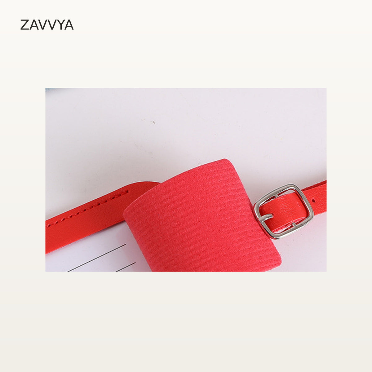 ZAVVYA Tag Line – Flip Cover Red – buckle and stitching detail