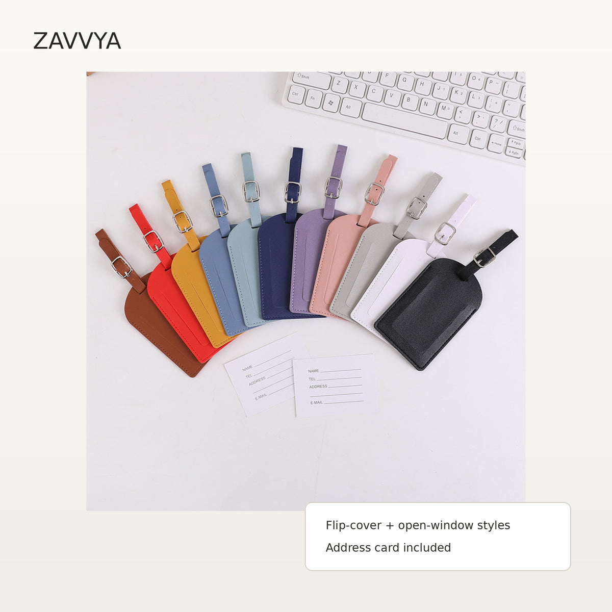 ZAVVYA Tag Line – sold colours – flip-cover and open-window style overview